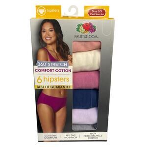 Fruit of the Loom Womens Size 5 Underwear 360 Stretch Comfort Cotton Hipster NEW